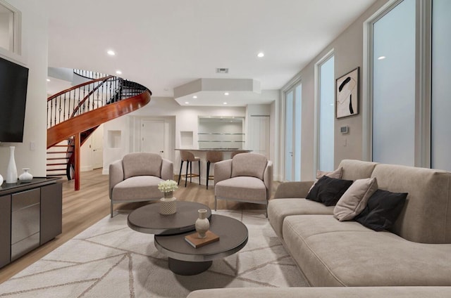 living room with light wood-type flooring