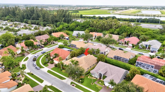 bird's eye view featuring a water view