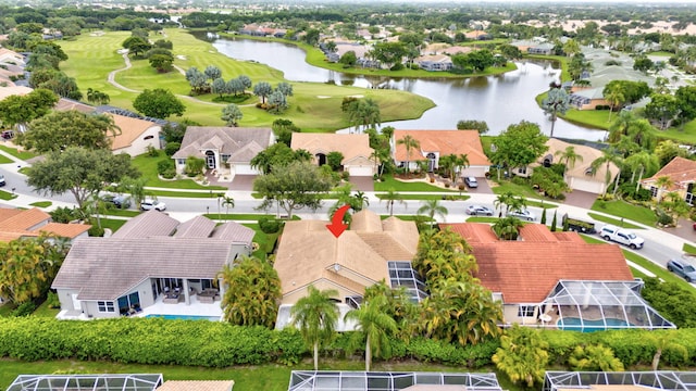 drone / aerial view featuring a water view