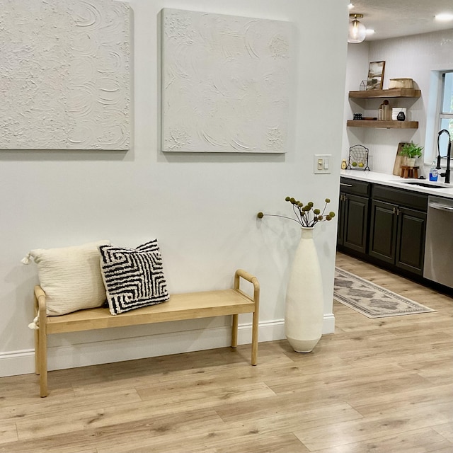 interior space featuring light hardwood / wood-style flooring and sink