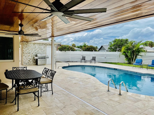 view of swimming pool with area for grilling and a patio