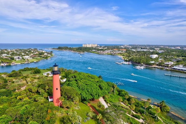 aerial view with a water view