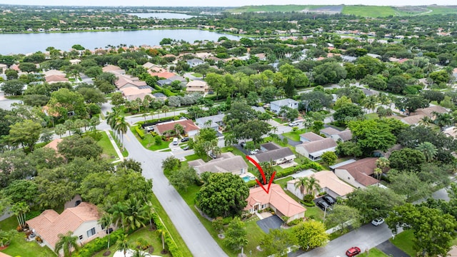 aerial view with a water view