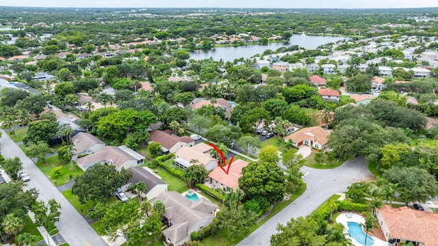 bird's eye view featuring a water view