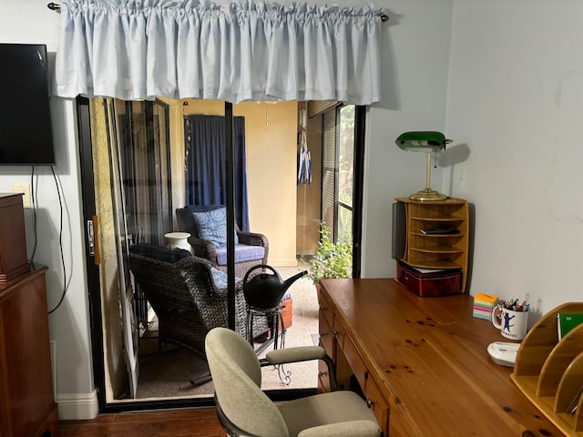 home office with hardwood / wood-style flooring