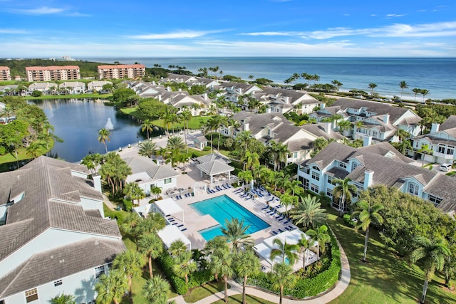 aerial view featuring a water view