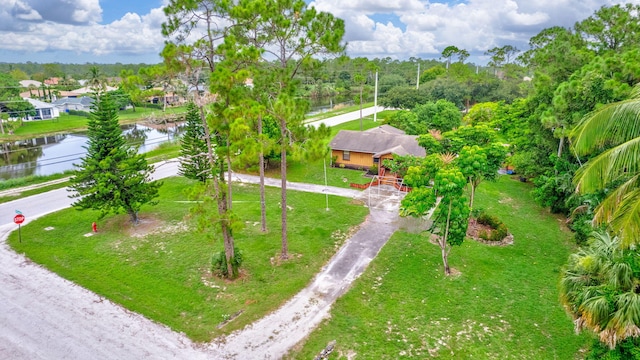 aerial view featuring a water view