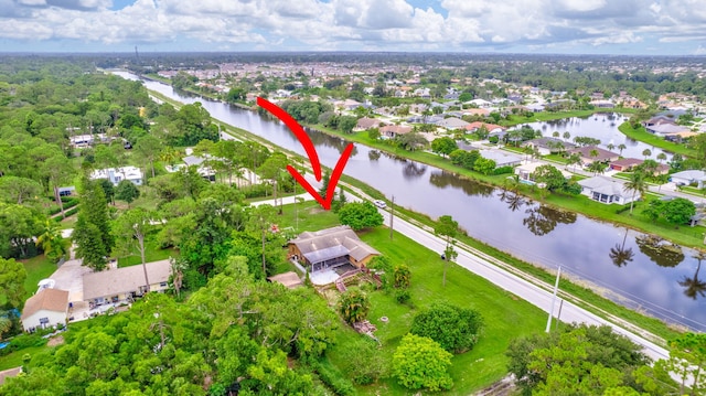 aerial view featuring a water view