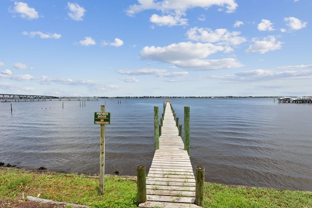 view of dock featuring a water view