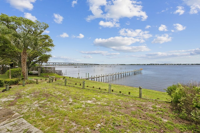 view of dock with a water view