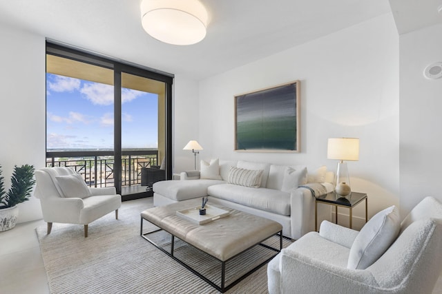 living room with a wall of windows