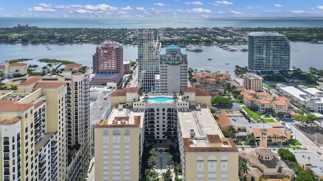 bird's eye view featuring a water view