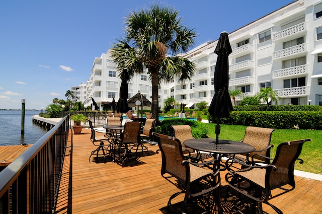 wooden deck with a water view