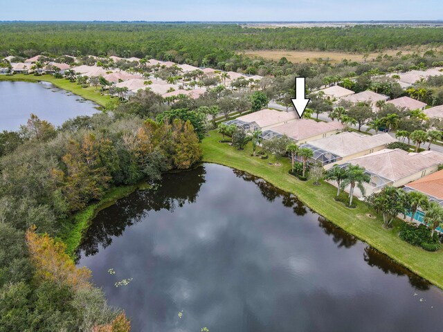 bird's eye view featuring a water view