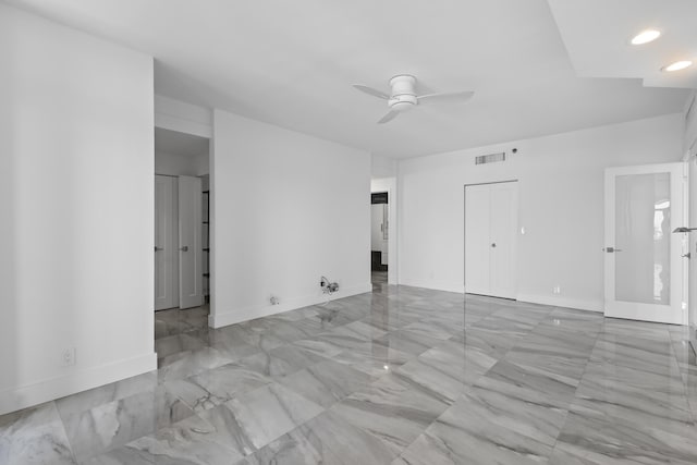 300 SE 5th Ave Unit 5180, Boca Raton, FL 33432 - empty room featuring a ceiling fan, marble tiled flooring, recessed lighting, and baseboards
