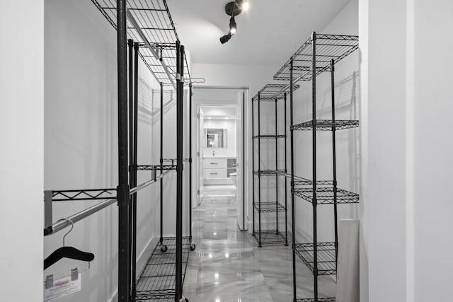 hallway with tile patterned floors