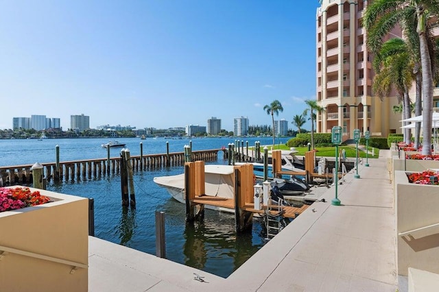 300 SE 5th Ave Unit 5180, Boca Raton, FL 33432 - dock with a water view and a city view