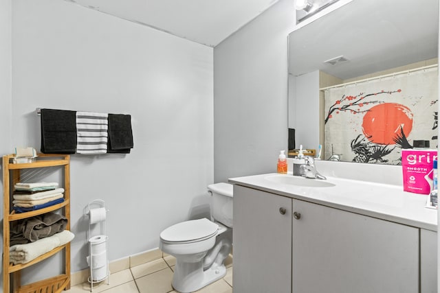 bathroom with vanity, tile patterned flooring, and toilet