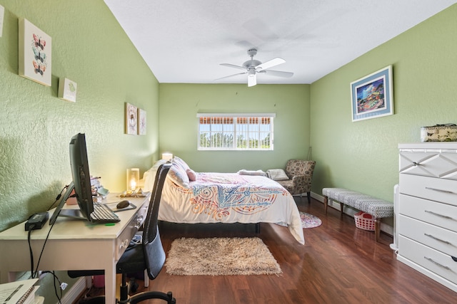 bedroom with wood-type flooring and ceiling fan