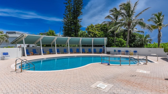 view of swimming pool featuring a patio