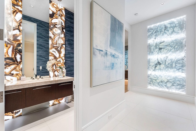 bathroom featuring vanity and tile patterned flooring