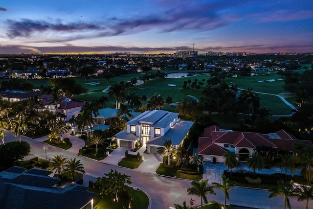 view of aerial view at dusk