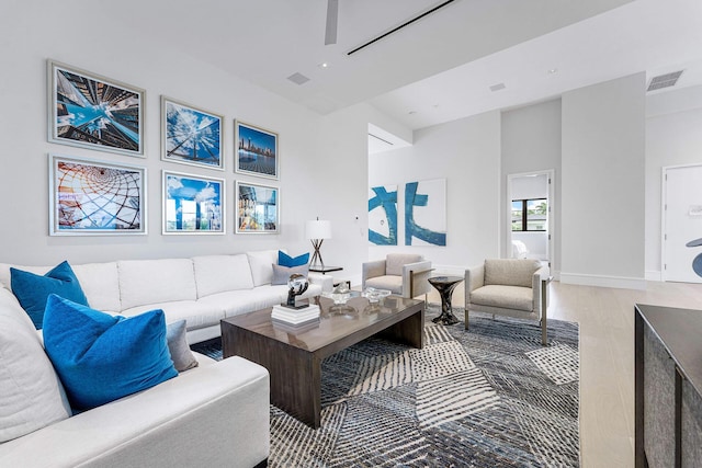 living room with light hardwood / wood-style floors