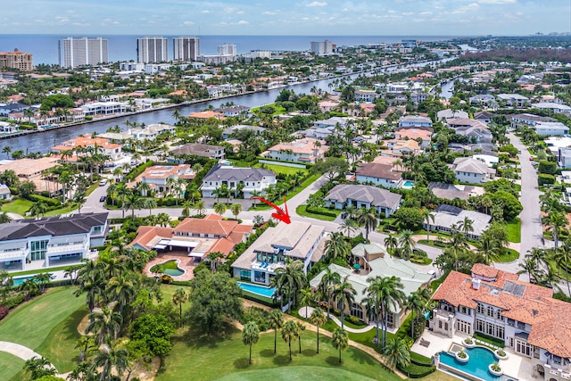 aerial view featuring a water view