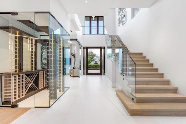 interior space with a towering ceiling