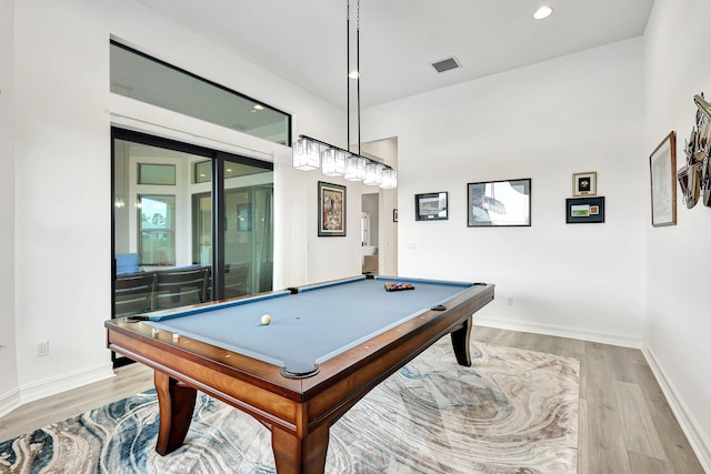 playroom featuring billiards and light wood-type flooring