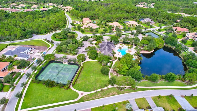 aerial view with a water view