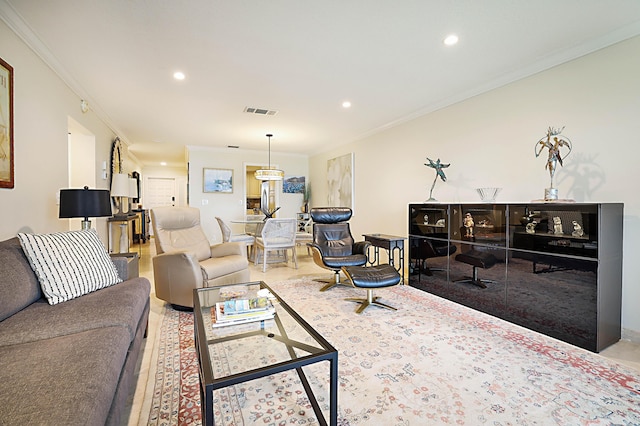 living room featuring ornamental molding