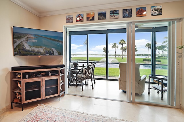 interior space featuring crown molding and plenty of natural light