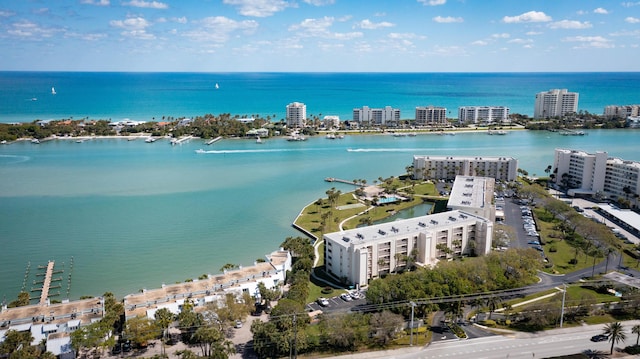 aerial view featuring a water view