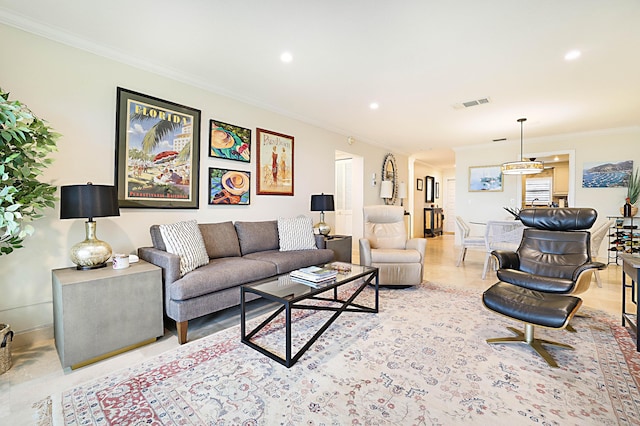 living room featuring ornamental molding