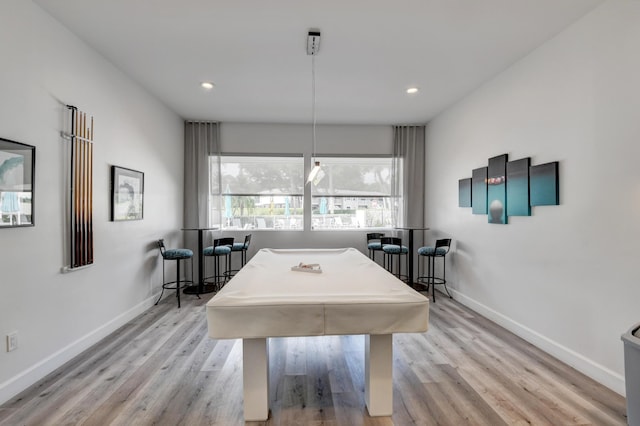 recreation room featuring light hardwood / wood-style flooring and billiards