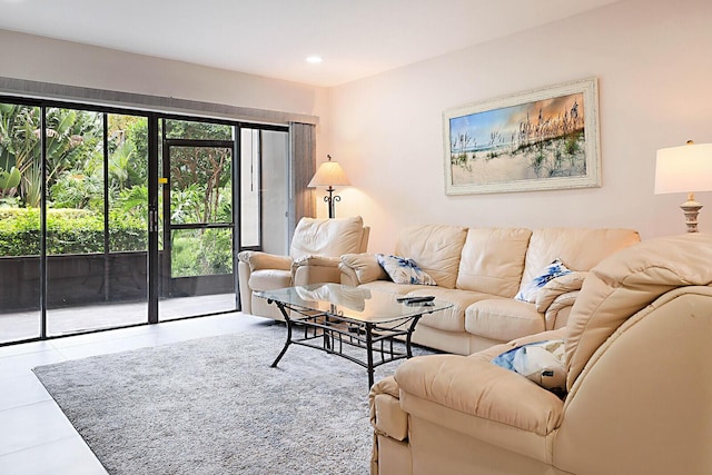 living room with tile patterned floors