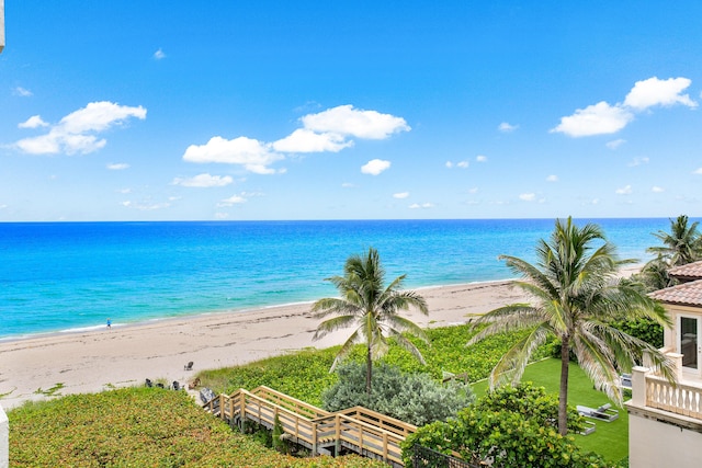 view of water feature featuring a beach view