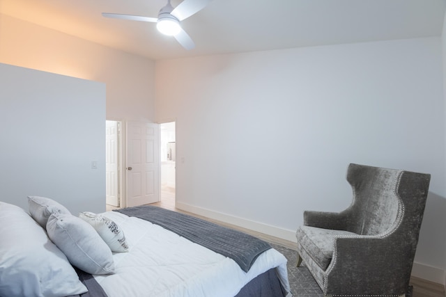 bedroom featuring ceiling fan and hardwood / wood-style floors