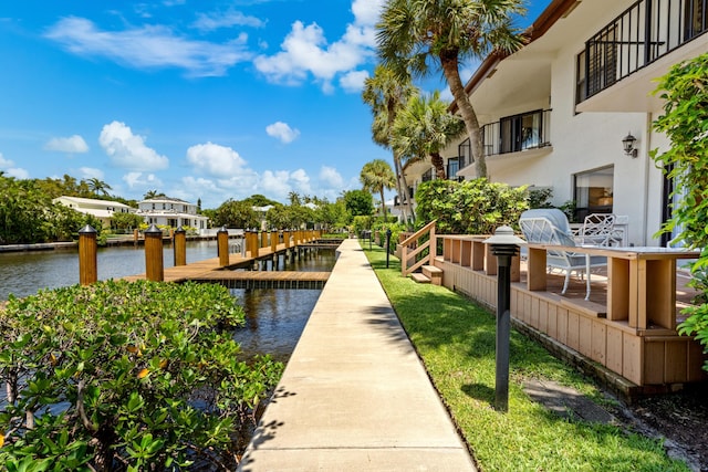 dock area with a water view