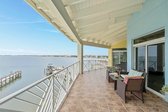 view of patio / terrace featuring a water view