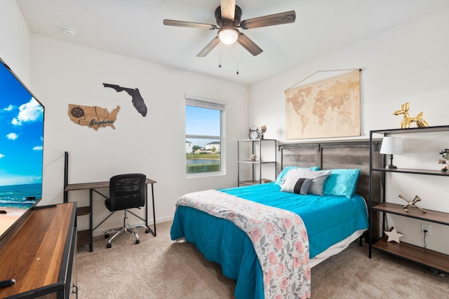 bedroom featuring carpet flooring and ceiling fan