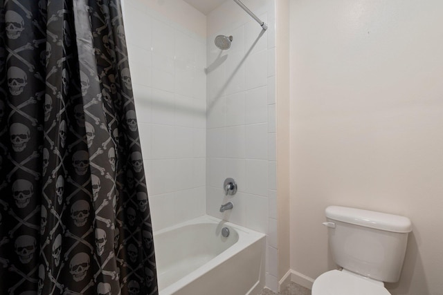 bathroom featuring toilet and shower / bathtub combination with curtain