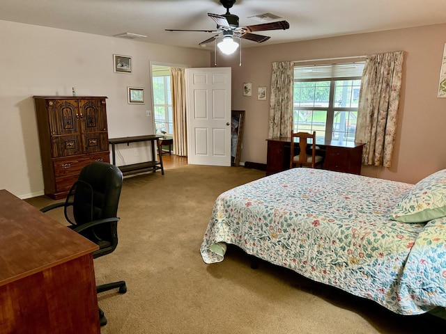 bedroom with carpet flooring and ceiling fan