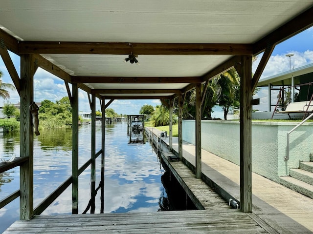 dock area with a water view