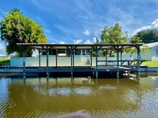 view of dock featuring a water view