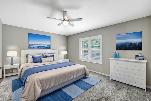 bedroom featuring carpet floors and ceiling fan