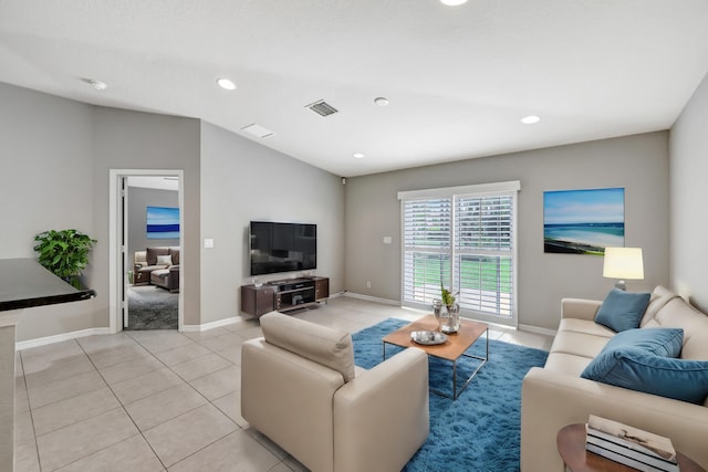 living room featuring light tile patterned floors