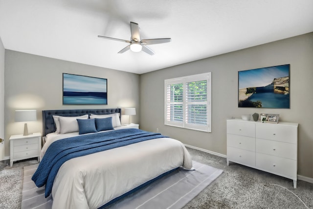 bedroom featuring carpet flooring and ceiling fan