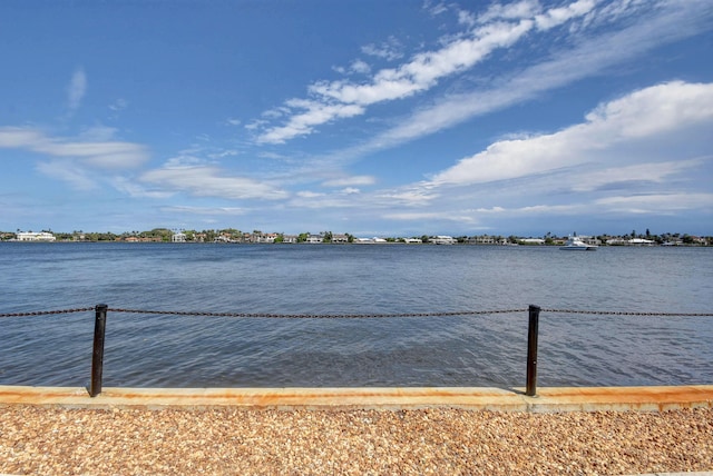 view of water feature featuring fence